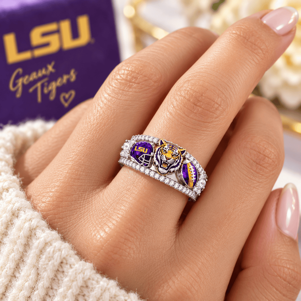 LSU Premium Charm Pavé Statement Ring NTNA