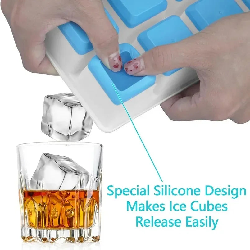 8 Grid Large Ice Tray Silicone Mold Easy-to-release Flexible Ice Cube Mold and Lid Square Mold DIY Ice Machine Ice Cube Tray