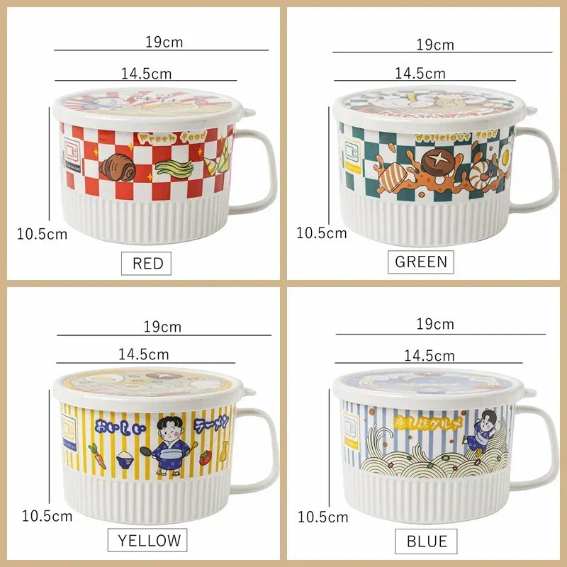 1200ml Ceramic Ramen with Bowl Lid Instant Bowl Noodle Soup Rice Mug Porridge Microwave Dishwasher Safe