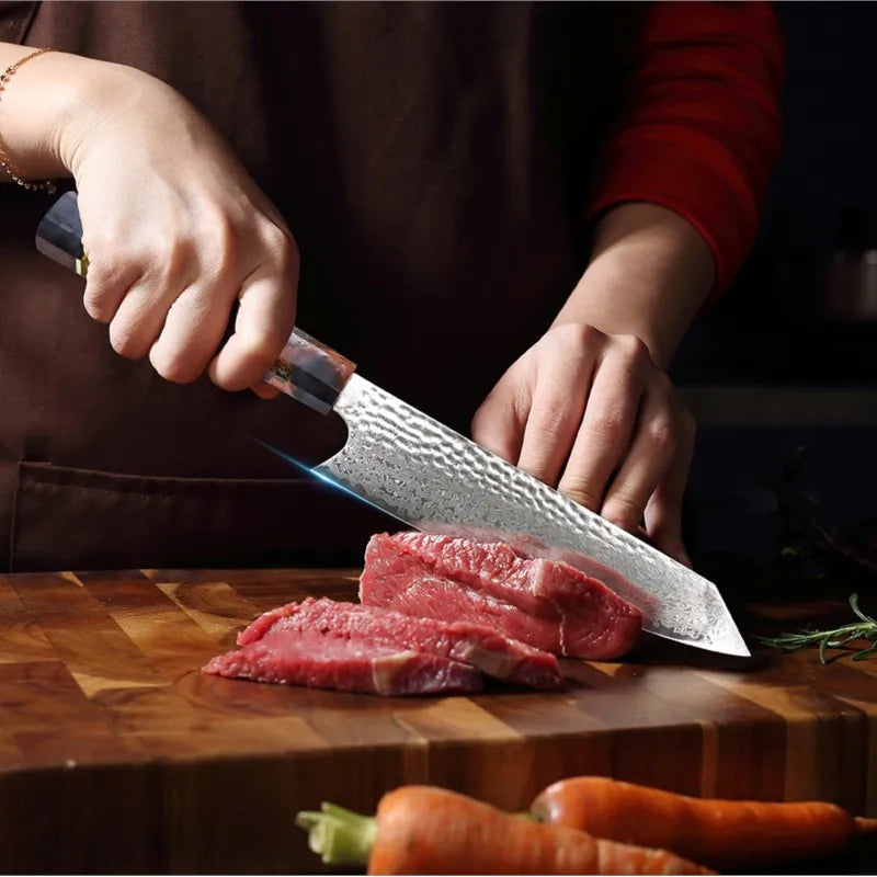 Damascus Kitchen Knife 8-inch Nakiri Knife 67 Layers Japanese Damascus Steel Slicing Chef Knife Razor Sharp Blade Colorful Wood
